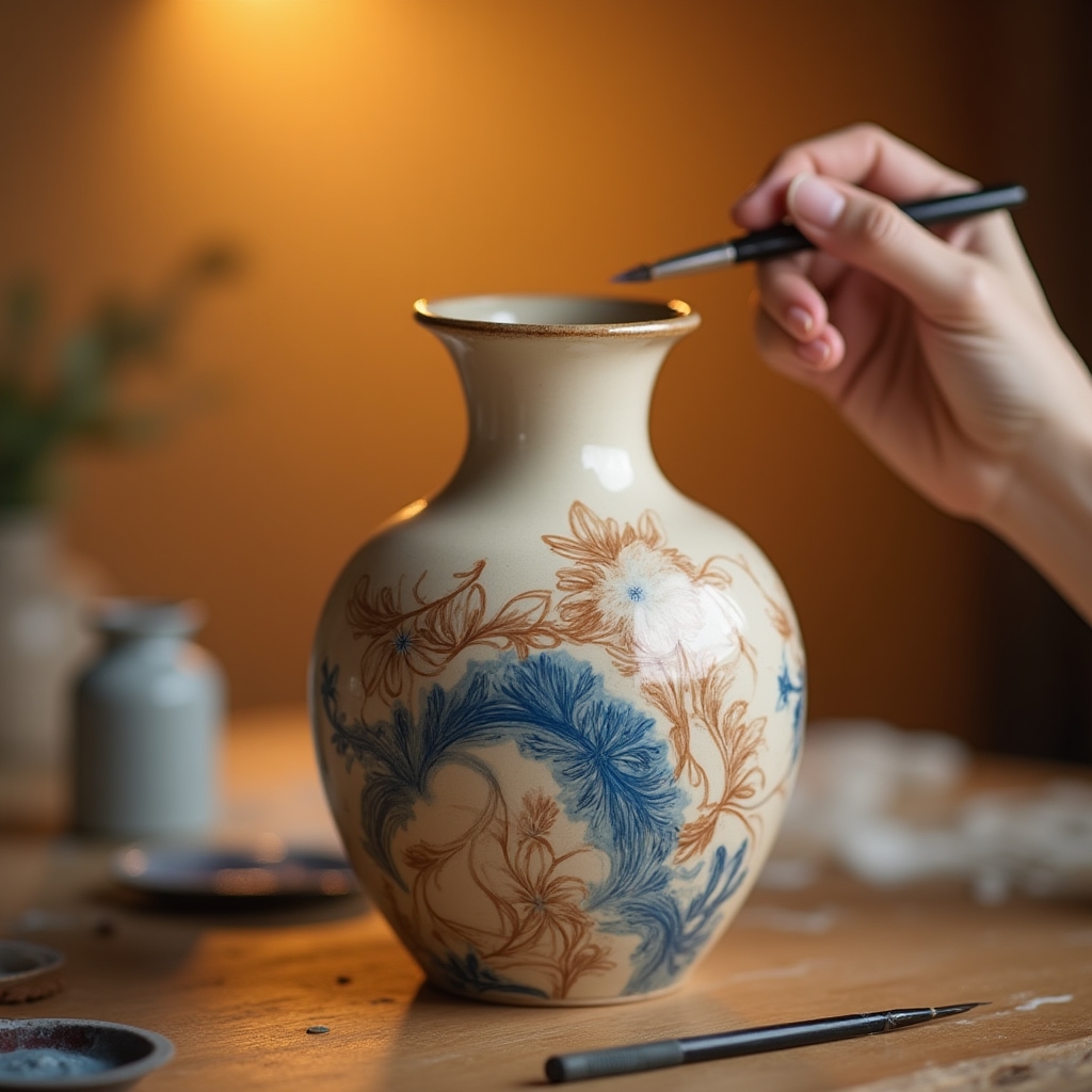 Расписная керамическая ваза ручной работы